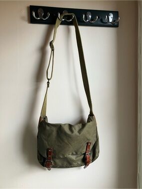 Olive Canvas Messenger Bag with Leather Trim
